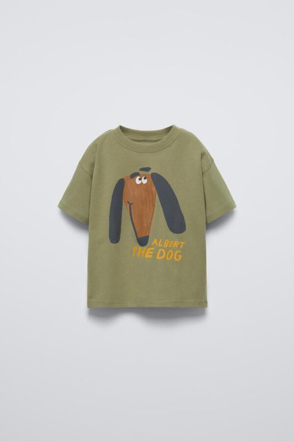 Camiseta Verde con Estampado "Albert the Dog"