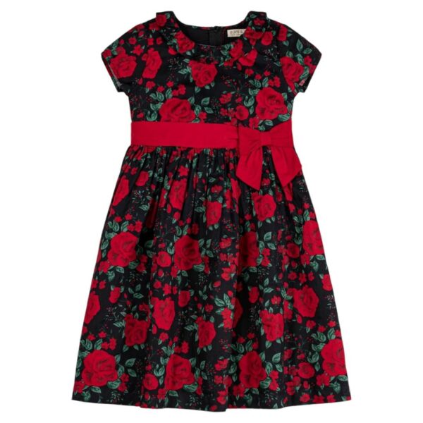 Vestido floral negro con lazo rojo Hope & Henry