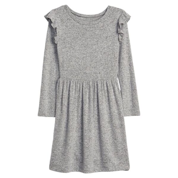 Vestido Gris de Manga Larga con Volantes