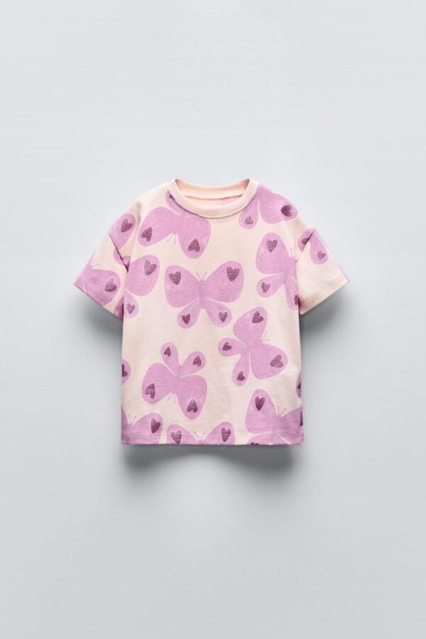 T-shirt Estampada con Mariposas Lilas