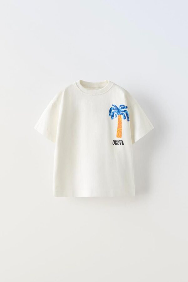 Camiseta Infantil Blanca con Estampado de Palma zara