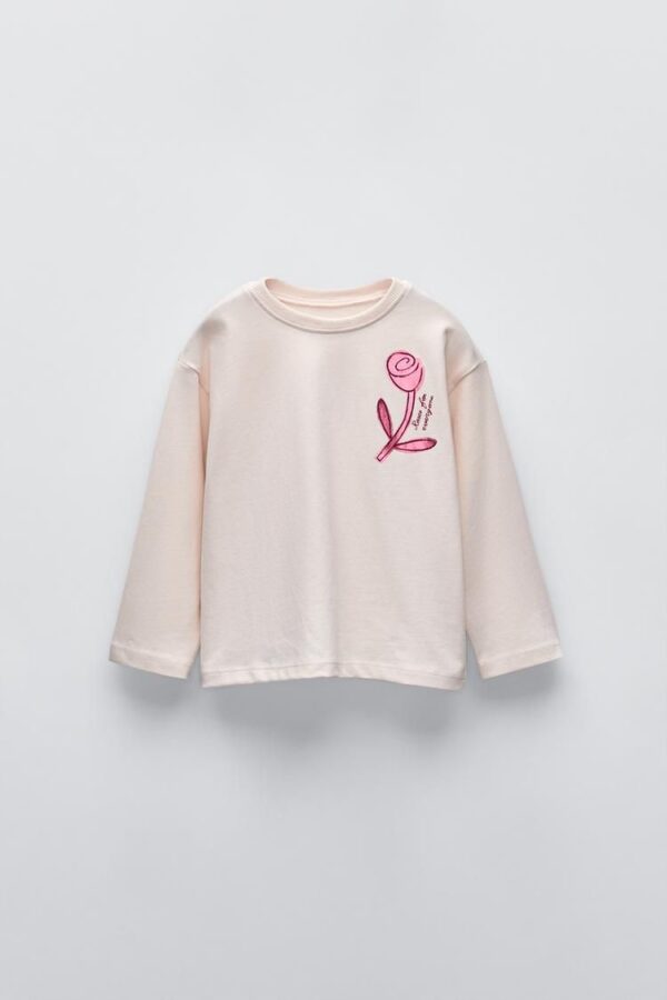 Camiseta Infantil de Manga Larga con Diseño Floral zara