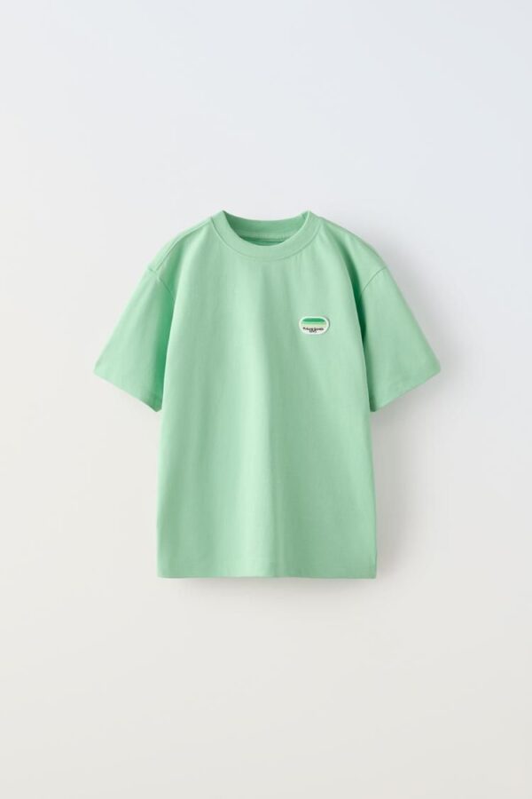 Camiseta Verde Pastel con Detalle Bordado zara